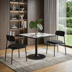 36" Gray And Black Faux Marble And Steel Pedestal Base Square Dining Table
