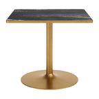 36" Gray And Black Faux Marble And Steel Pedestal Base Square Dining Table