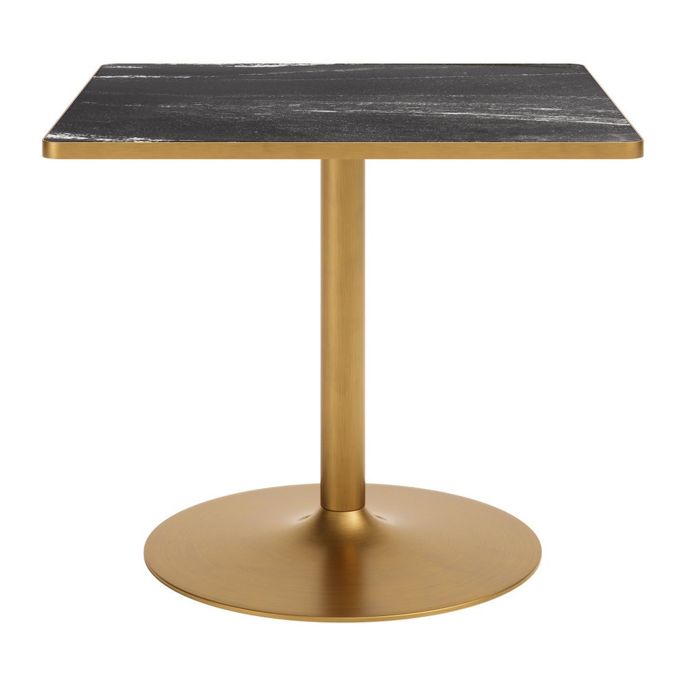 36" Gray And Black Faux Marble And Steel Pedestal Base Square Dining Table