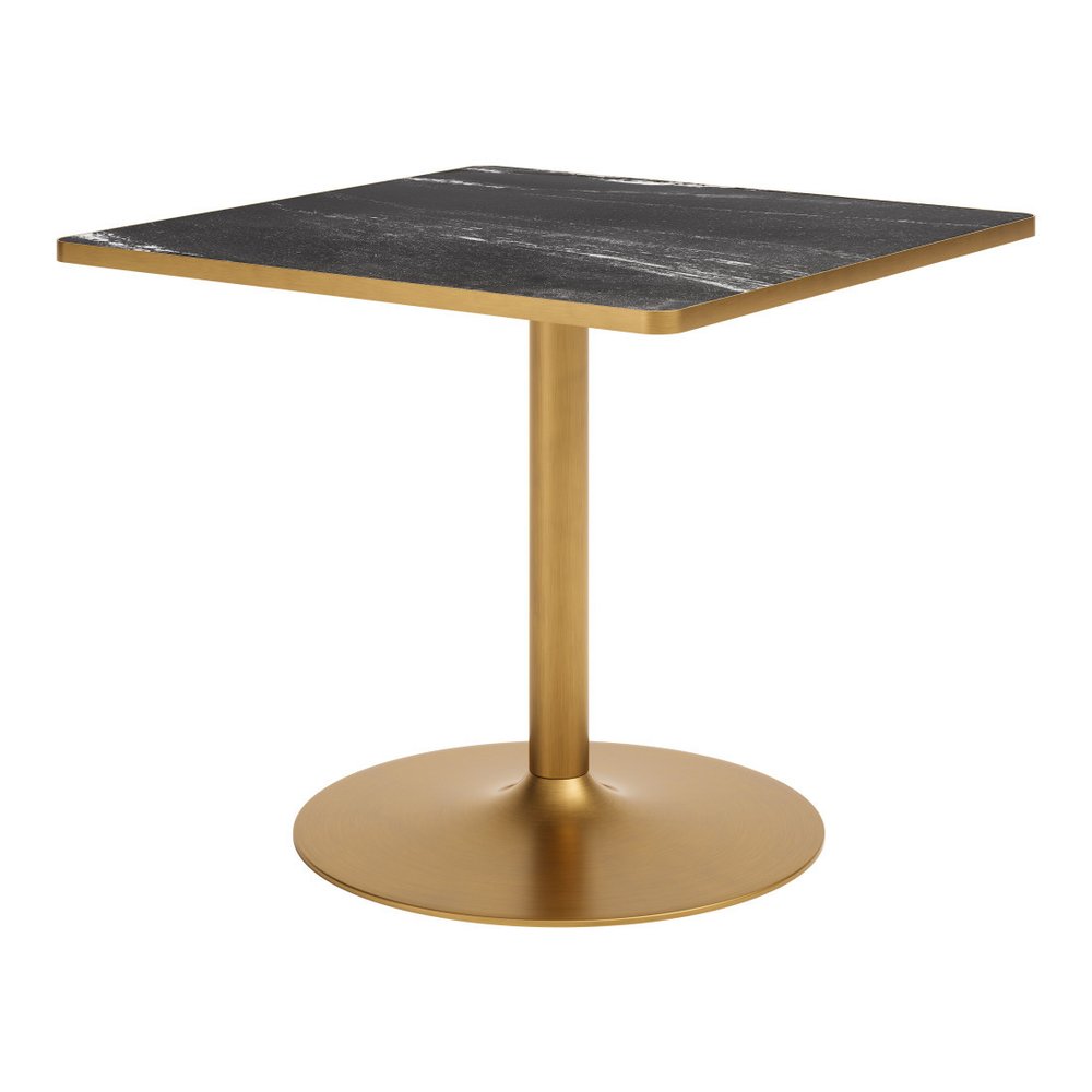36" Gray And Black Faux Marble And Steel Pedestal Base Square Dining Table
