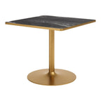36" Gray And Black Faux Marble And Steel Pedestal Base Square Dining Table
