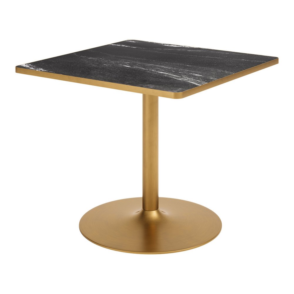 36" Gray And Black Faux Marble And Steel Pedestal Base Square Dining Table