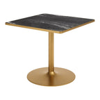 36" Gray And Black Faux Marble And Steel Pedestal Base Square Dining Table