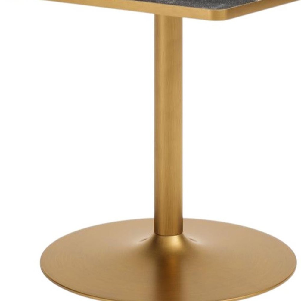 36" Gray And Black Faux Marble And Steel Pedestal Base Square Dining Table