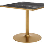 36" Gray And Black Faux Marble And Steel Pedestal Base Square Dining Table