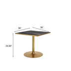 36" Gray And Black Faux Marble And Steel Pedestal Base Square Dining Table