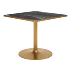 36" Gray And Black Faux Marble And Steel Pedestal Base Square Dining Table