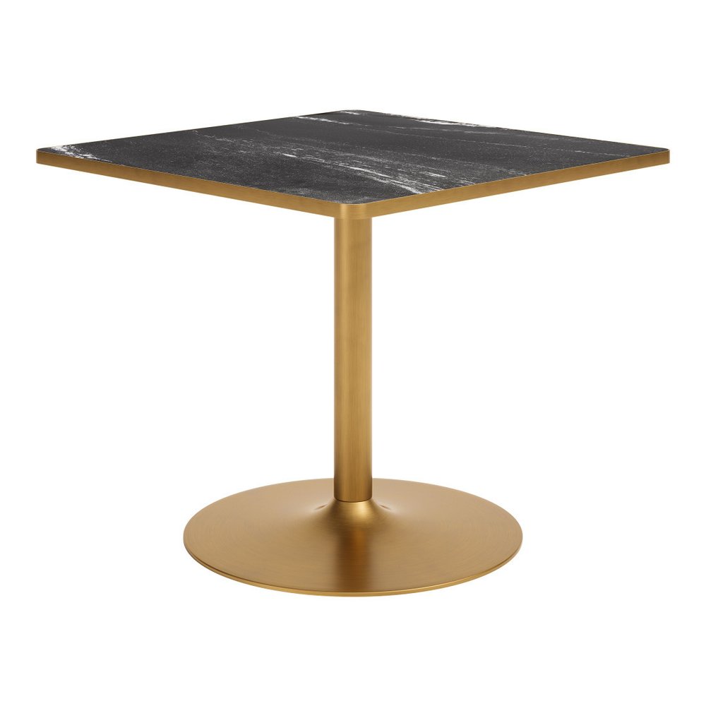 36" Gray And Black Faux Marble And Steel Pedestal Base Square Dining Table