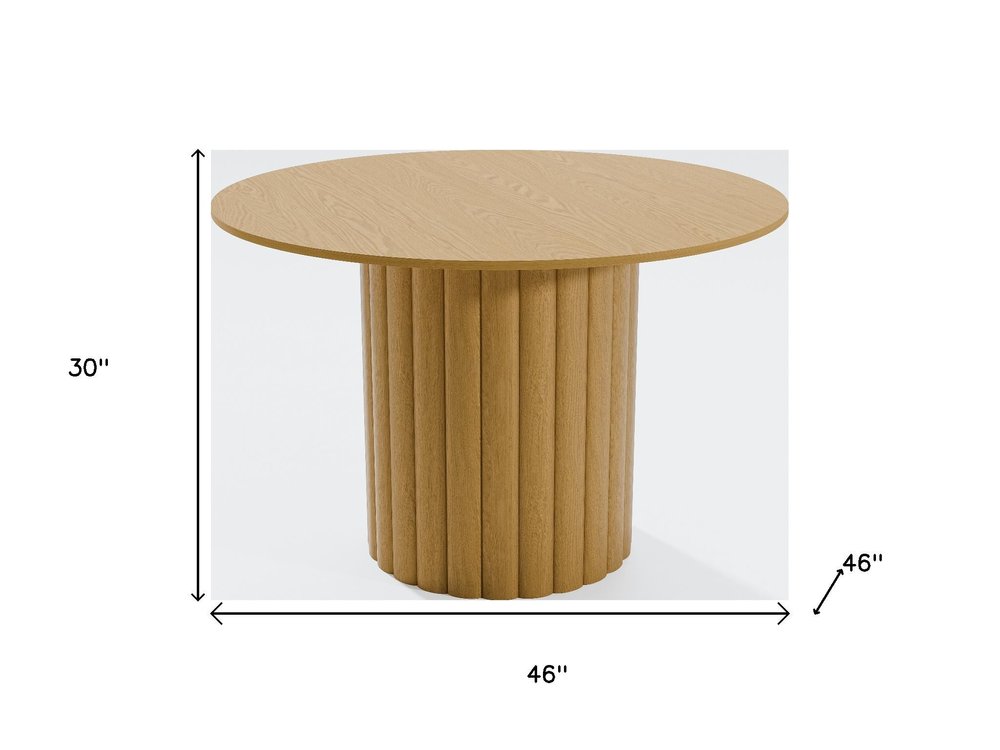 46" Natural Solid Wood Pedestal Base Round Top Dining Table