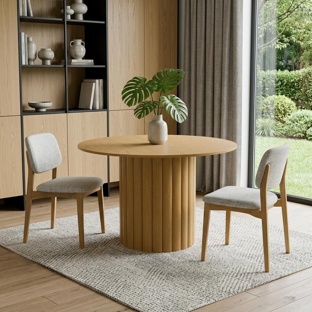 46" Natural Solid Wood Pedestal Base Round Top Dining Table