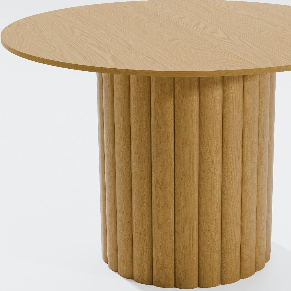46" Natural Solid Wood Pedestal Base Round Top Dining Table