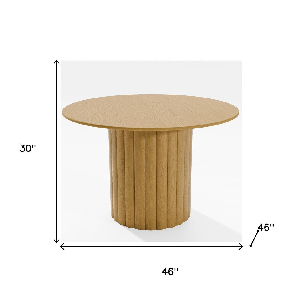 46" Natural Solid Wood Pedestal Base Round Top Dining Table