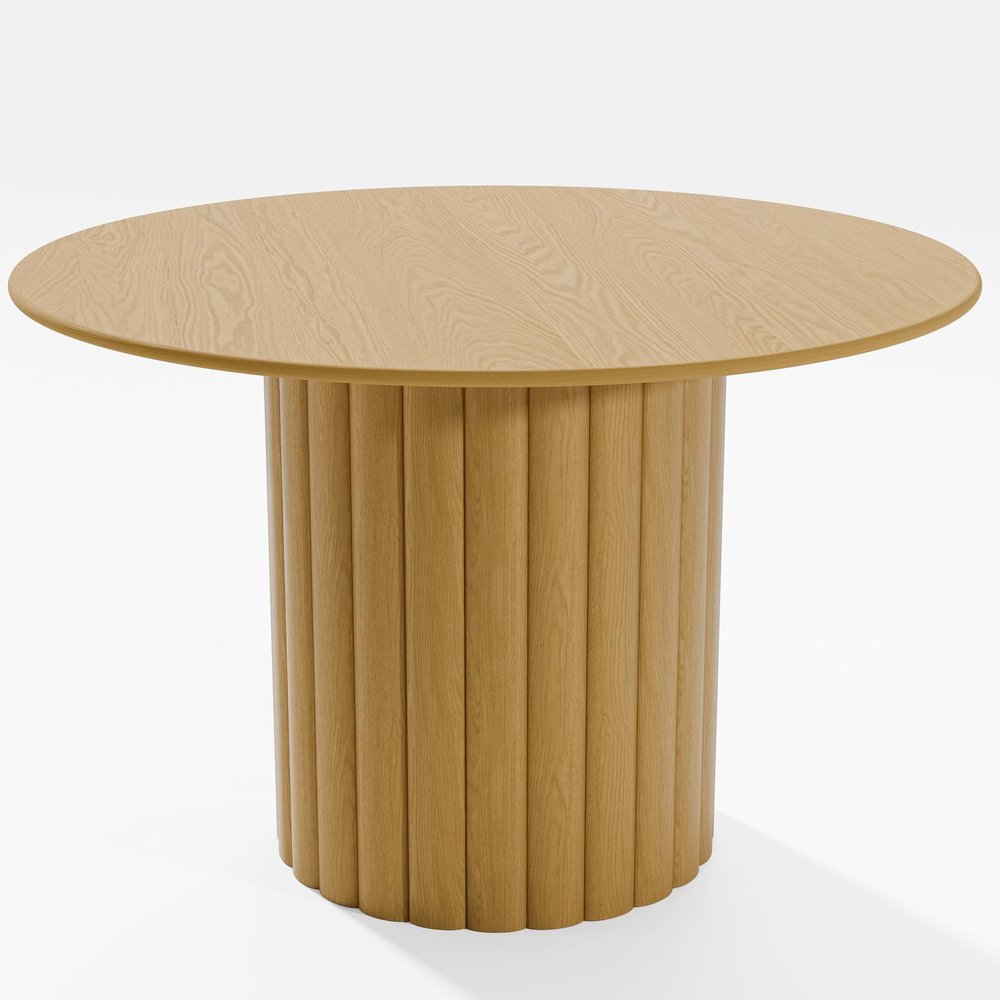 46" Natural Solid Wood Pedestal Base Round Top Dining Table