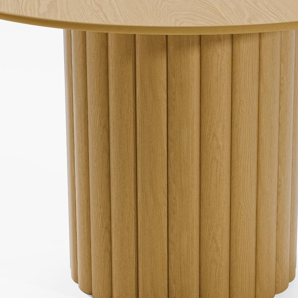 46" Natural Solid Wood Pedestal Base Round Top Dining Table