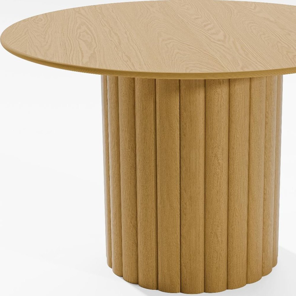46" Natural Solid Wood Pedestal Base Round Top Dining Table