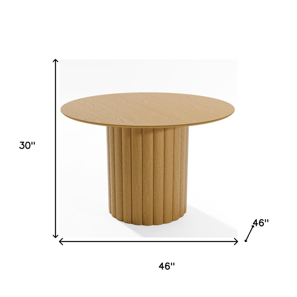 46" Natural Solid Wood Pedestal Base Round Top Dining Table