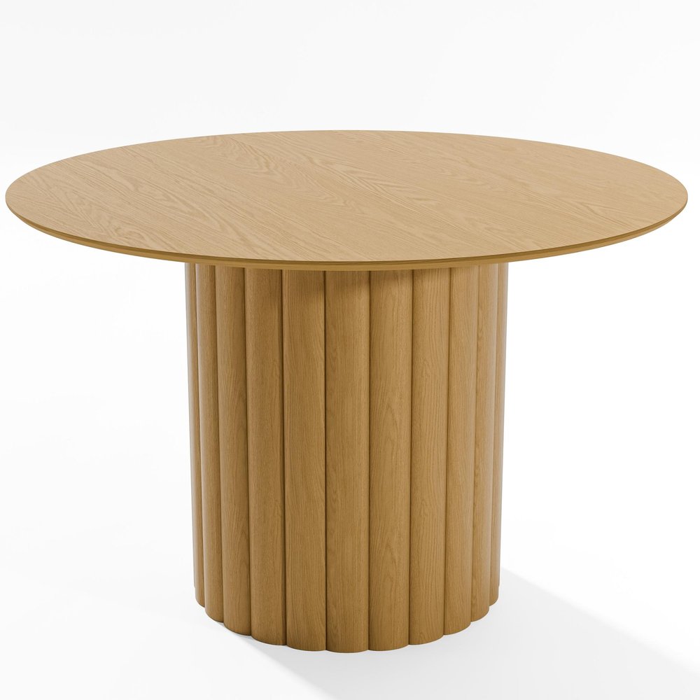 46" Natural Solid Wood Pedestal Base Round Top Dining Table