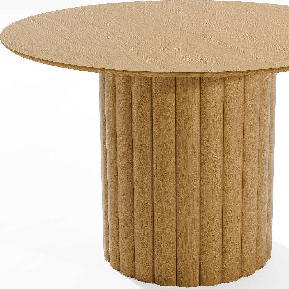 46" Natural Solid Wood Pedestal Base Round Top Dining Table