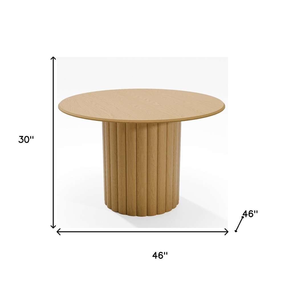 46" Natural Solid Wood Pedestal Base Round Top Dining Table