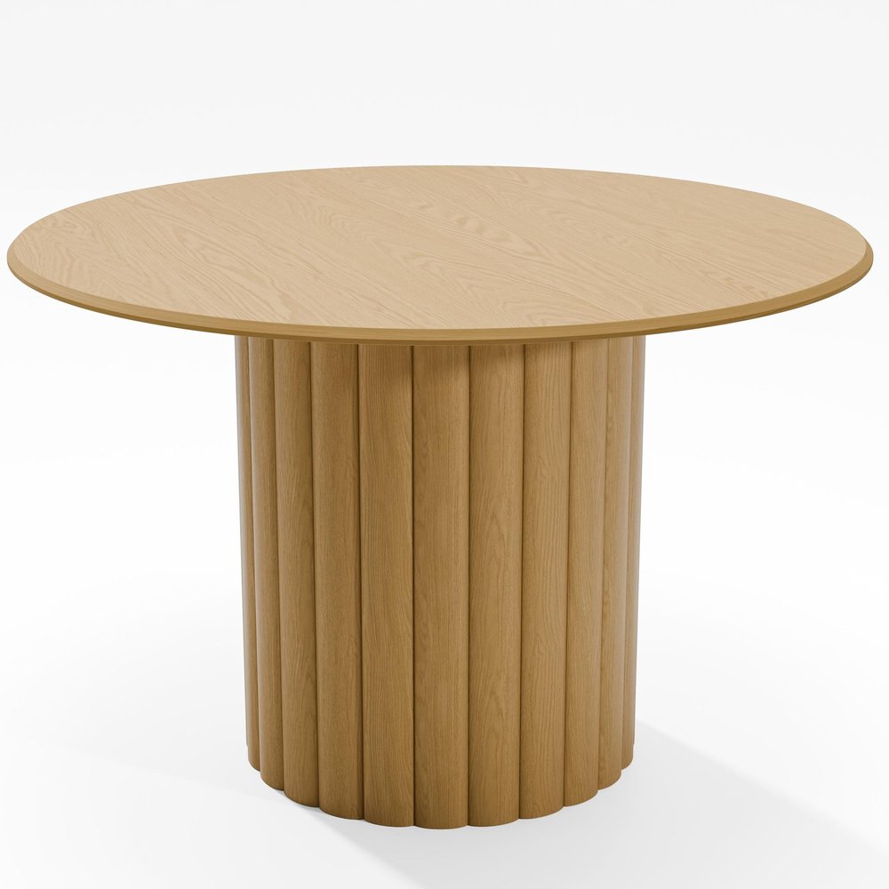 46" Natural Solid Wood Pedestal Base Round Top Dining Table