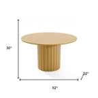 52" Natural Solid Wood Pedestal Base Round Top Dining Table