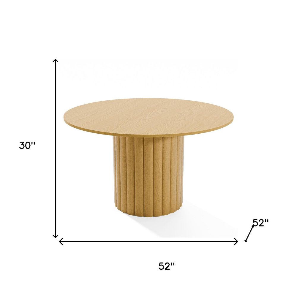 52" Natural Solid Wood Pedestal Base Round Top Dining Table