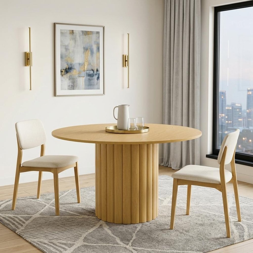 52" Natural Solid Wood Pedestal Base Round Top Dining Table