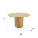 52" Natural Solid Wood Pedestal Base Round Top Dining Table