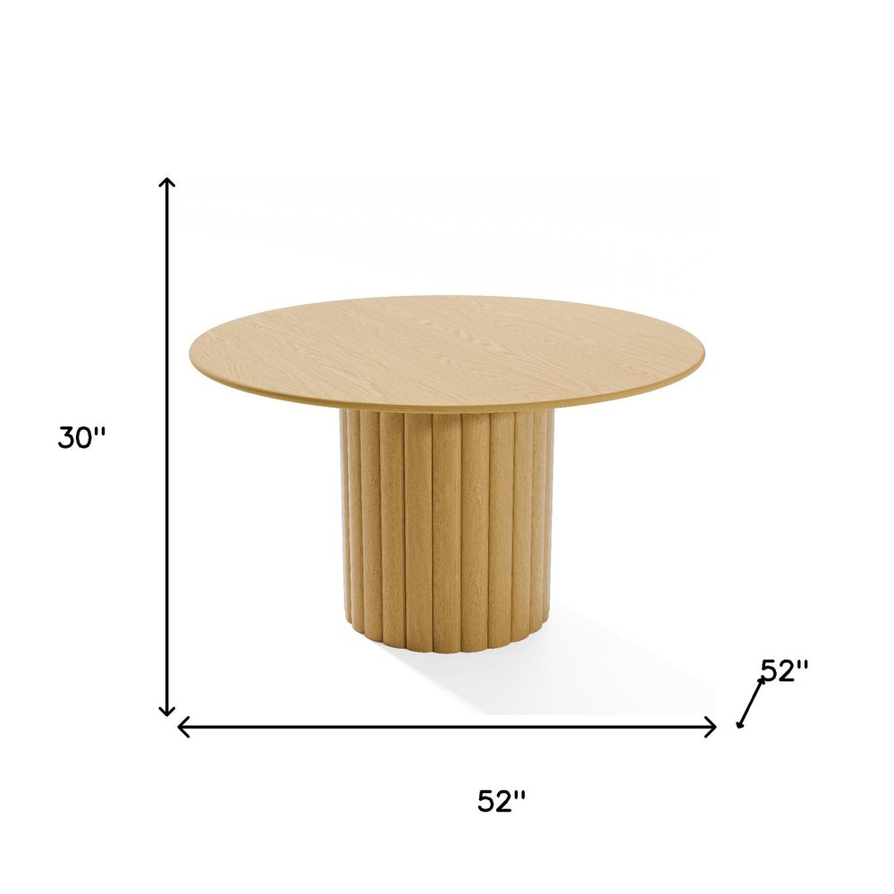 52" Natural Solid Wood Pedestal Base Round Top Dining Table