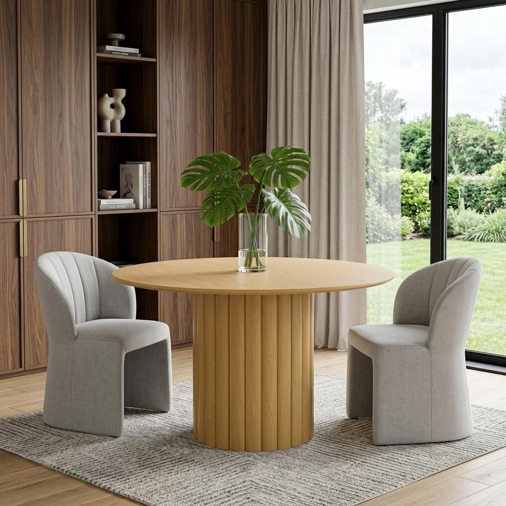 52" Natural Solid Wood Pedestal Base Round Top Dining Table