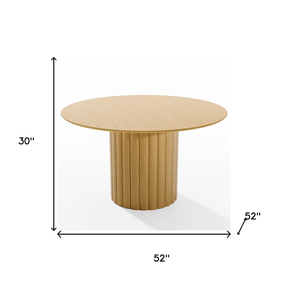 52" Natural Solid Wood Pedestal Base Round Top Dining Table
