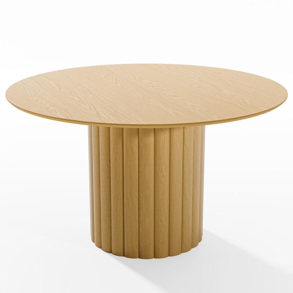52" Natural Solid Wood Pedestal Base Round Top Dining Table
