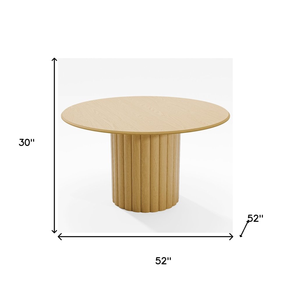 52" Natural Solid Wood Pedestal Base Round Top Dining Table
