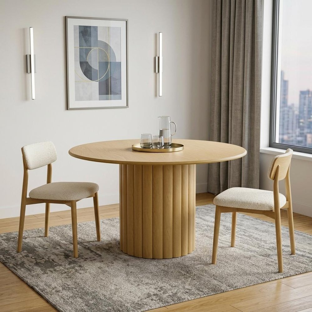 52" Natural Solid Wood Pedestal Base Round Top Dining Table