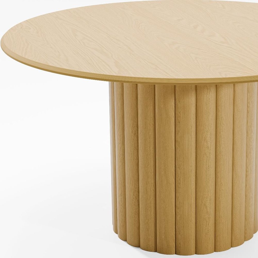 52" Natural Solid Wood Pedestal Base Round Top Dining Table