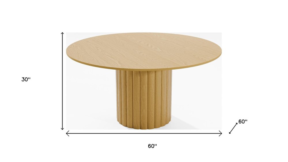 60" Natural Solid Wood Pedestal Base Round Top Dining Table