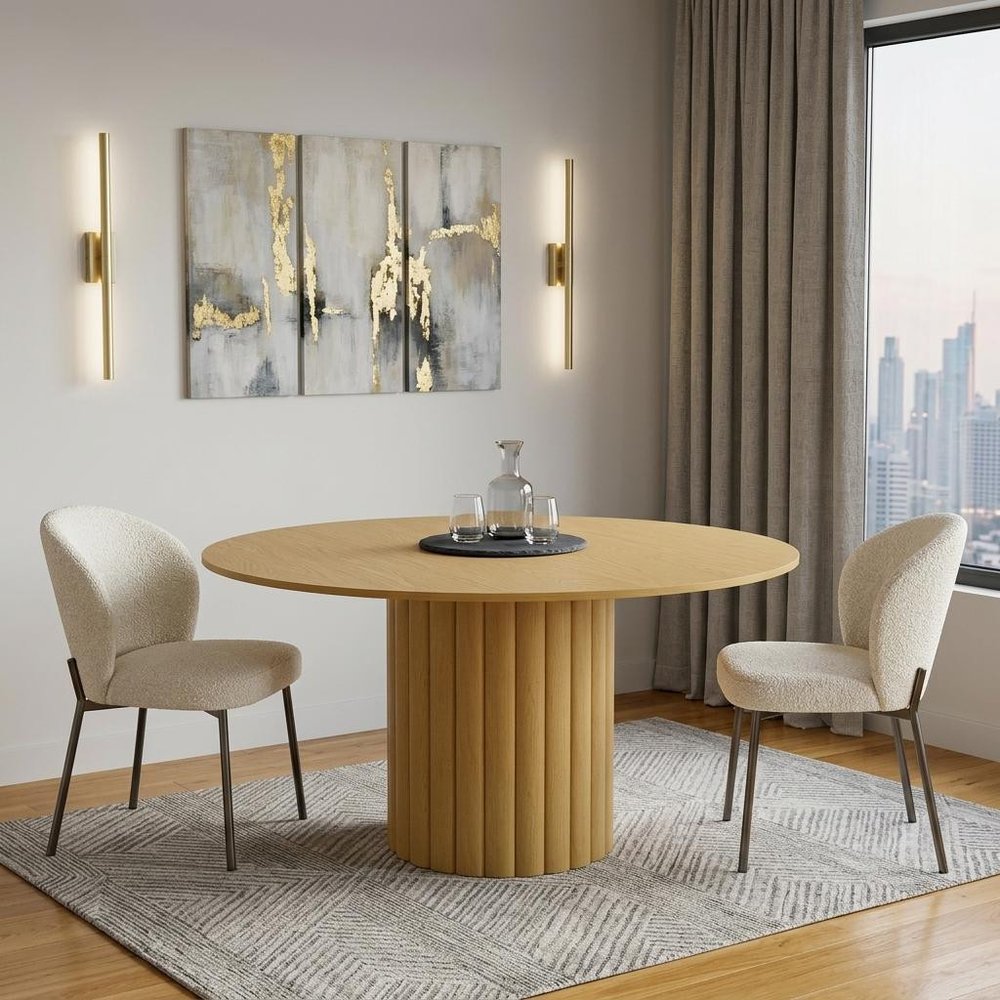60" Natural Solid Wood Pedestal Base Round Top Dining Table