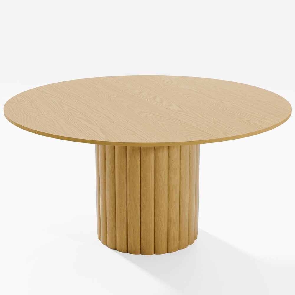 60" Natural Solid Wood Pedestal Base Round Top Dining Table