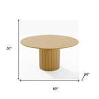 60" Natural Solid Wood Pedestal Base Round Top Dining Table