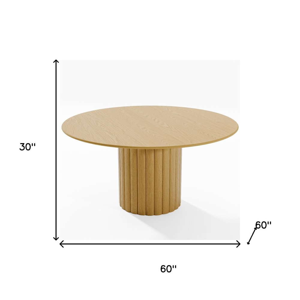 60" Natural Solid Wood Pedestal Base Round Top Dining Table