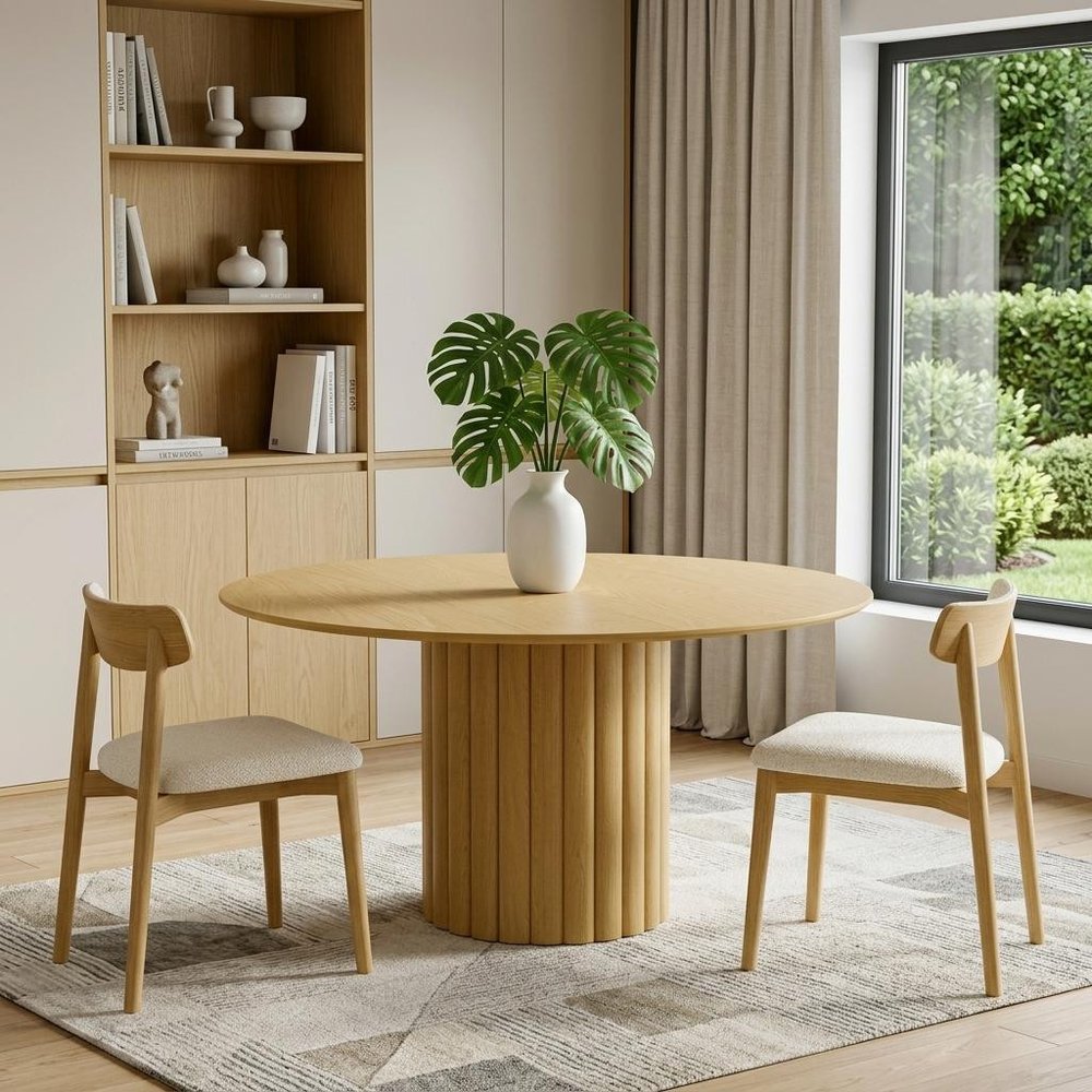 60" Natural Solid Wood Pedestal Base Round Top Dining Table