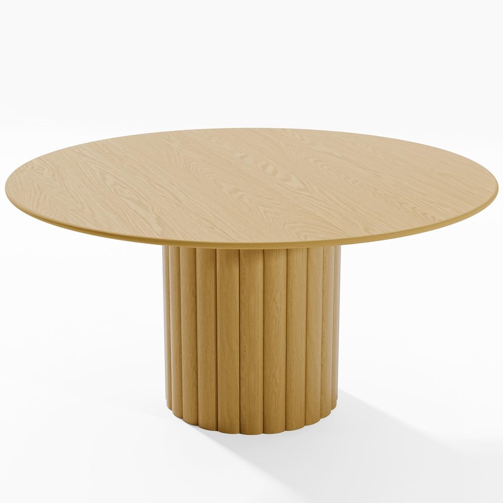 60" Natural Solid Wood Pedestal Base Round Top Dining Table
