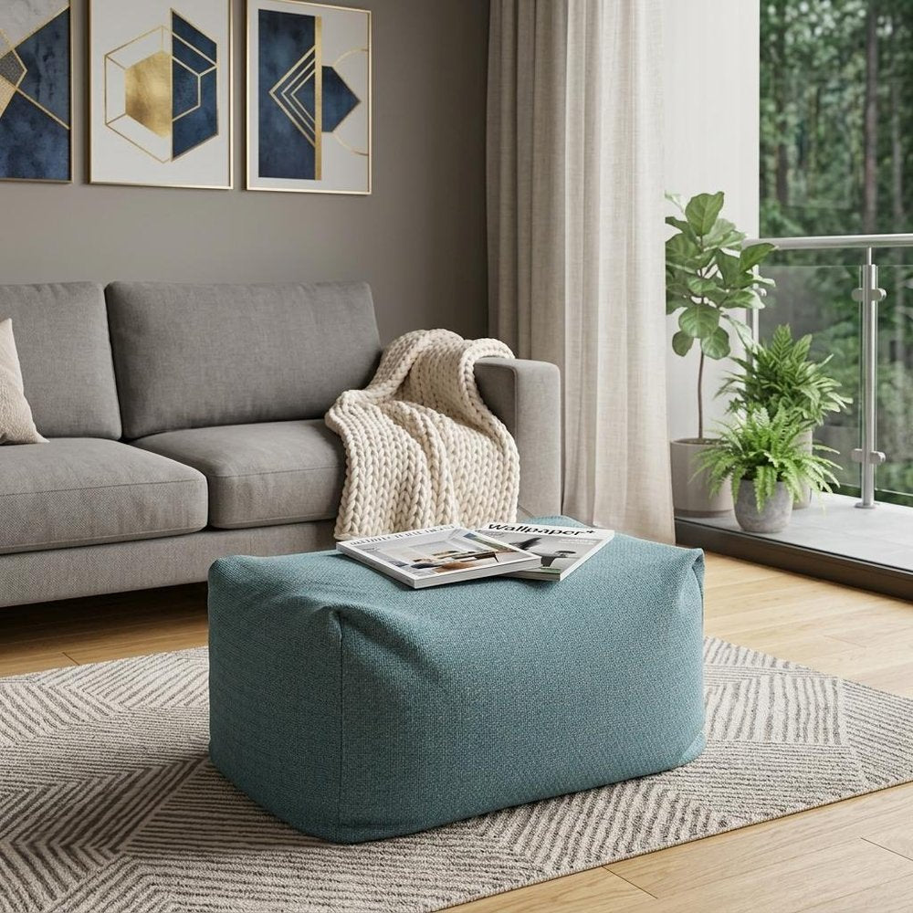 34" Green Olefin Outdoor Pouf Ottoman