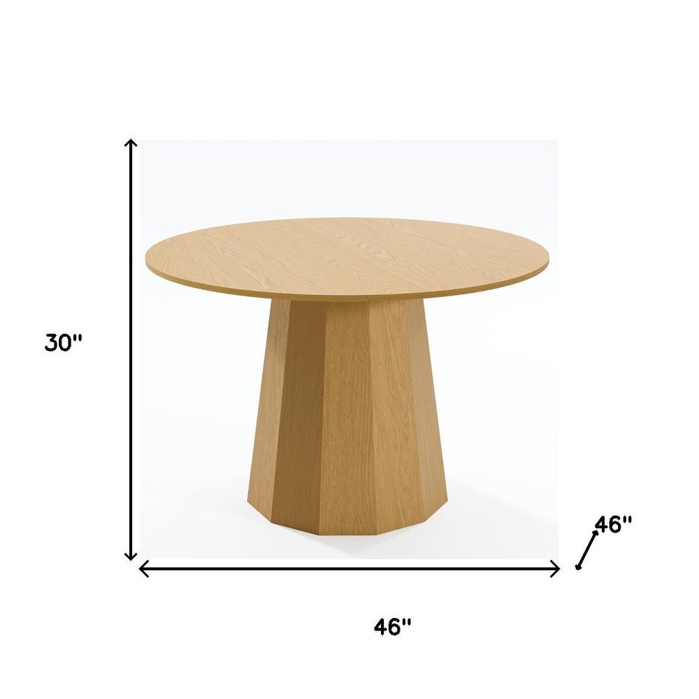 46" Oak Wood Pedestal Base Straight Edge Round Top Dining Table