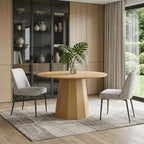 46" Oak Wood Pedestal Base Straight Edge Round Top Dining Table