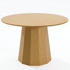 46" Oak Wood Pedestal Base Straight Edge Round Top Dining Table