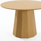 46" Oak Wood Pedestal Base Straight Edge Round Top Dining Table