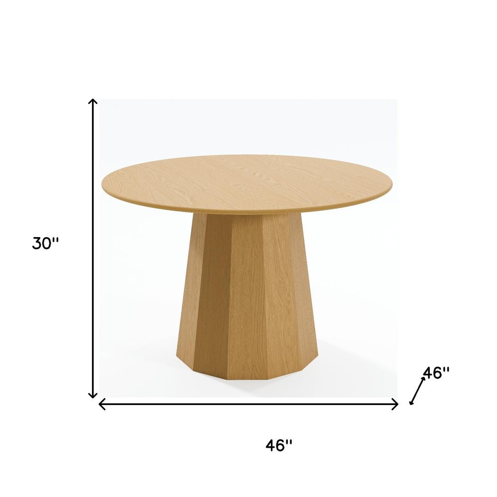 46" Oak Wood Pedestal Base Round Top Dining Table