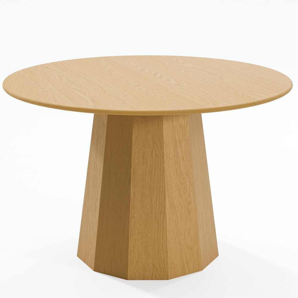 46" Oak Wood Pedestal Base Round Top Dining Table