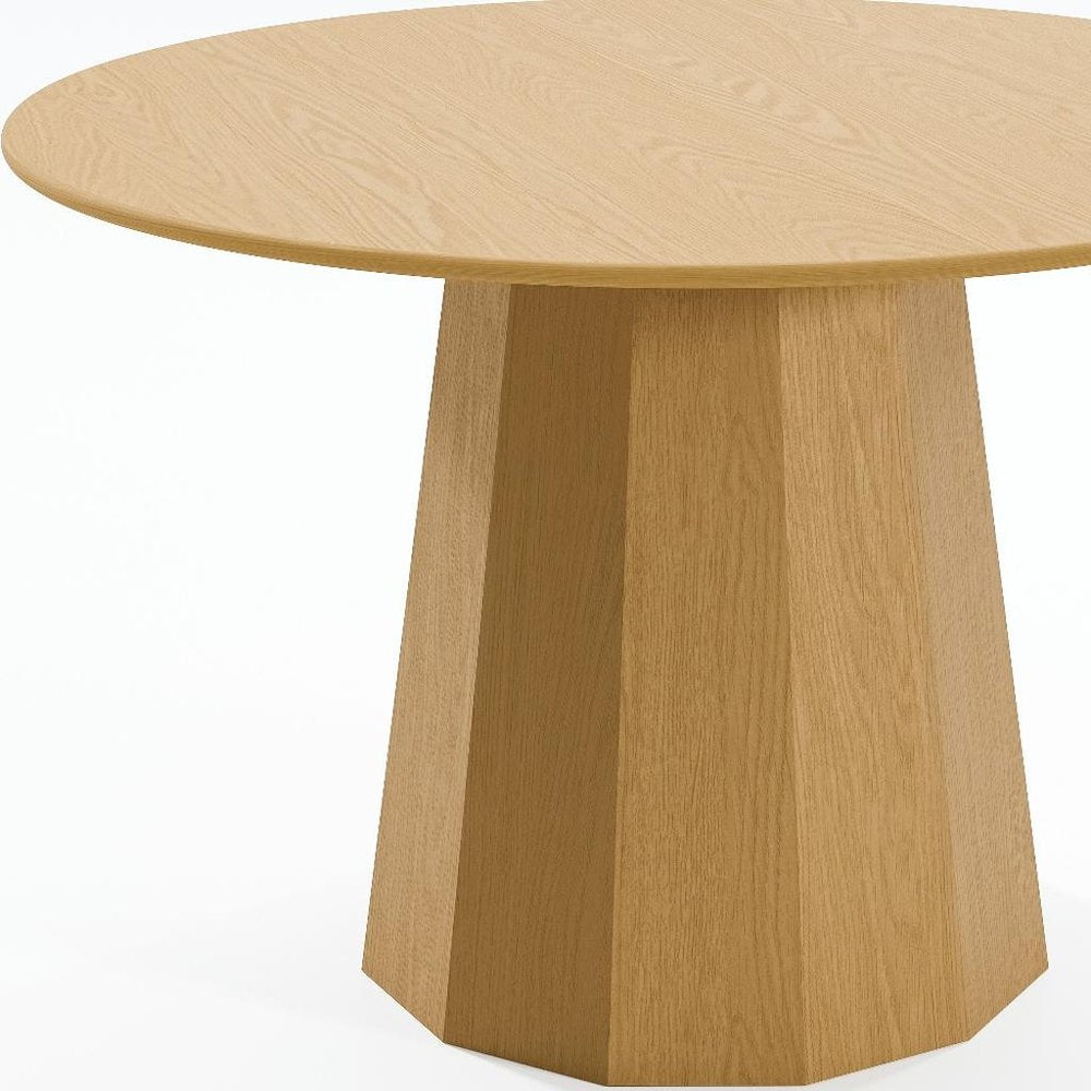 46" Oak Wood Pedestal Base Round Top Dining Table